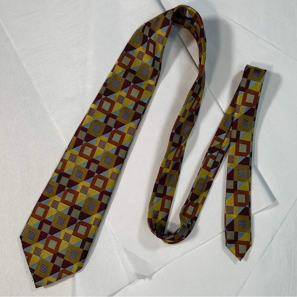 Paulo Conti Exclusive Yellow, Orange, Brown, Blue Geometric Print Scarf